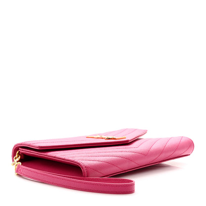 Saint Laurent Grain De Poudre Matelasse Chevron Monogram Envelope Clutch Fuchsia 4 of 9