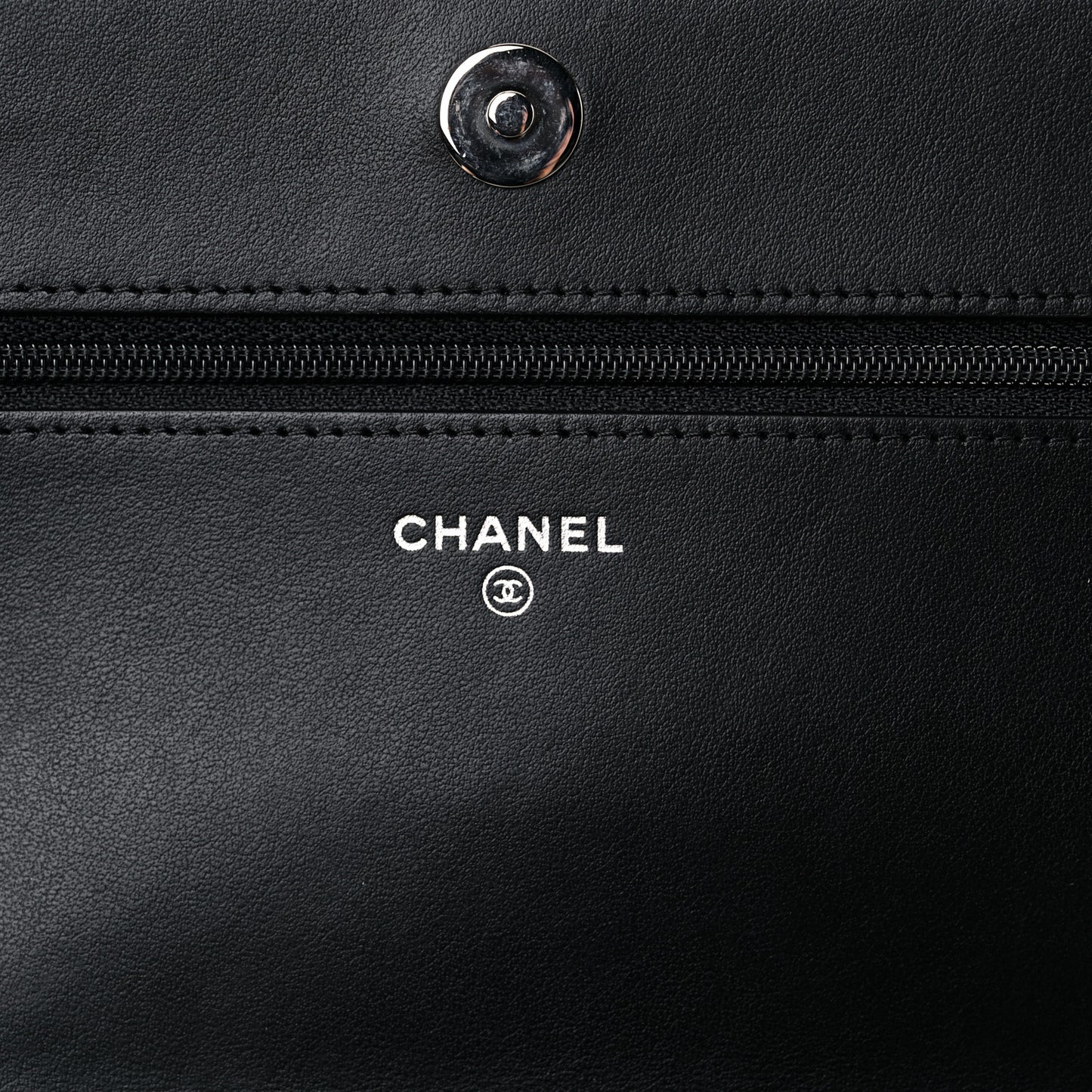 Lambskin Camellia Embossed Wallet on Chain WOC Black