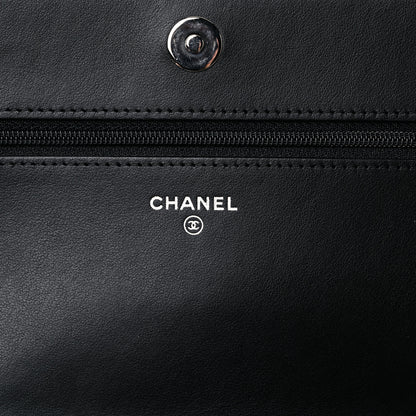 Chanel Lambskin Camellia Embossed Wallet on Chain WOC Black 6 of 14