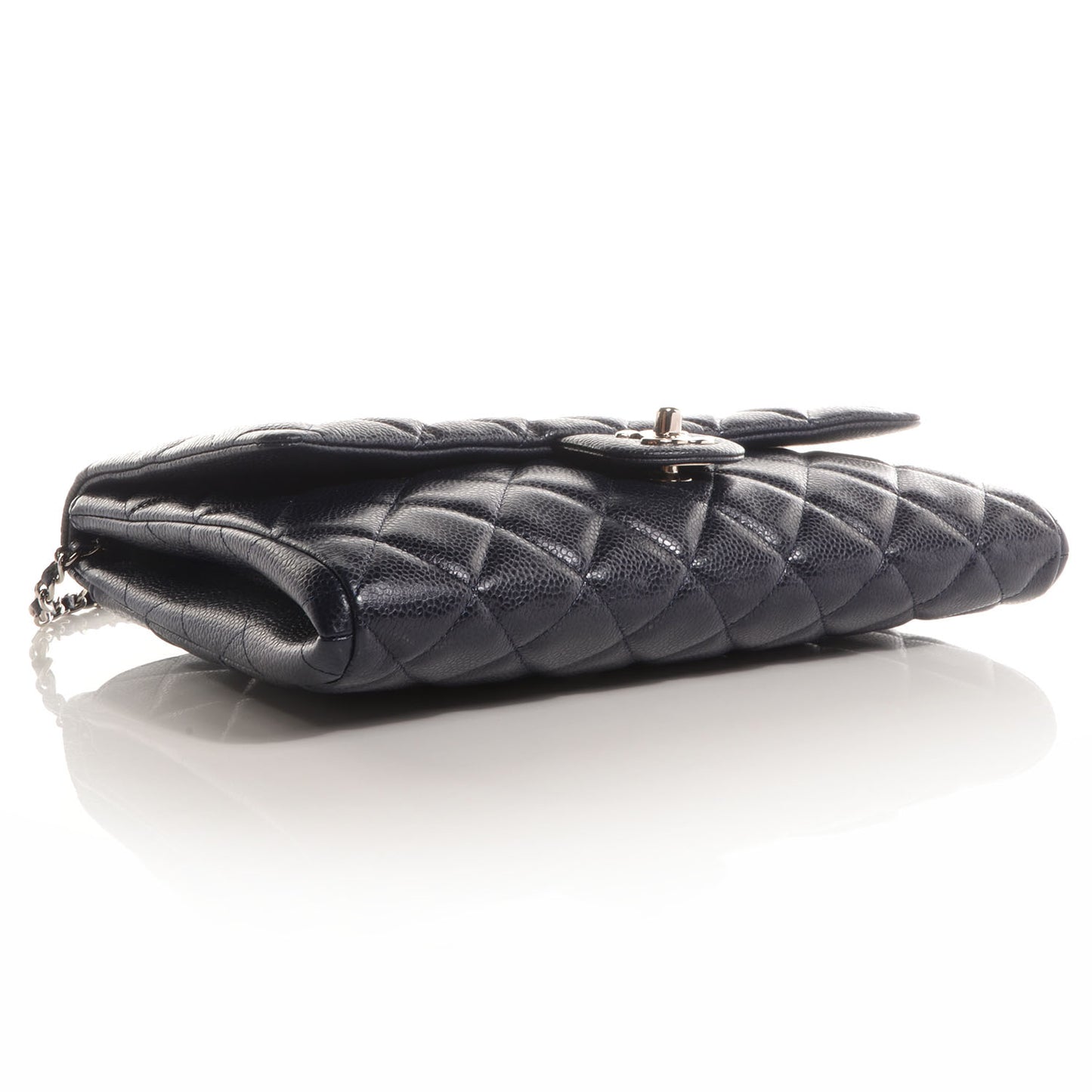 Caviar Clutch with Chain Flap Navy Blue