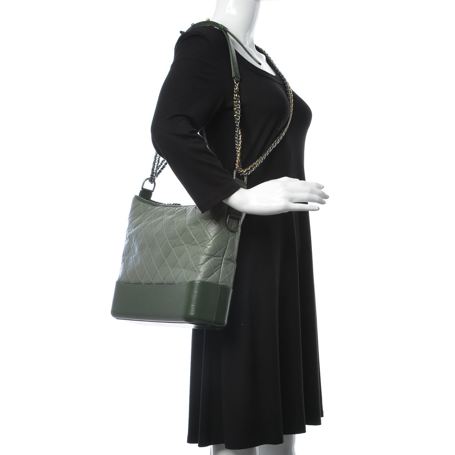 Chanel Aged Calfskin Quilted Large Gabrielle Hobo Green 2 of 7