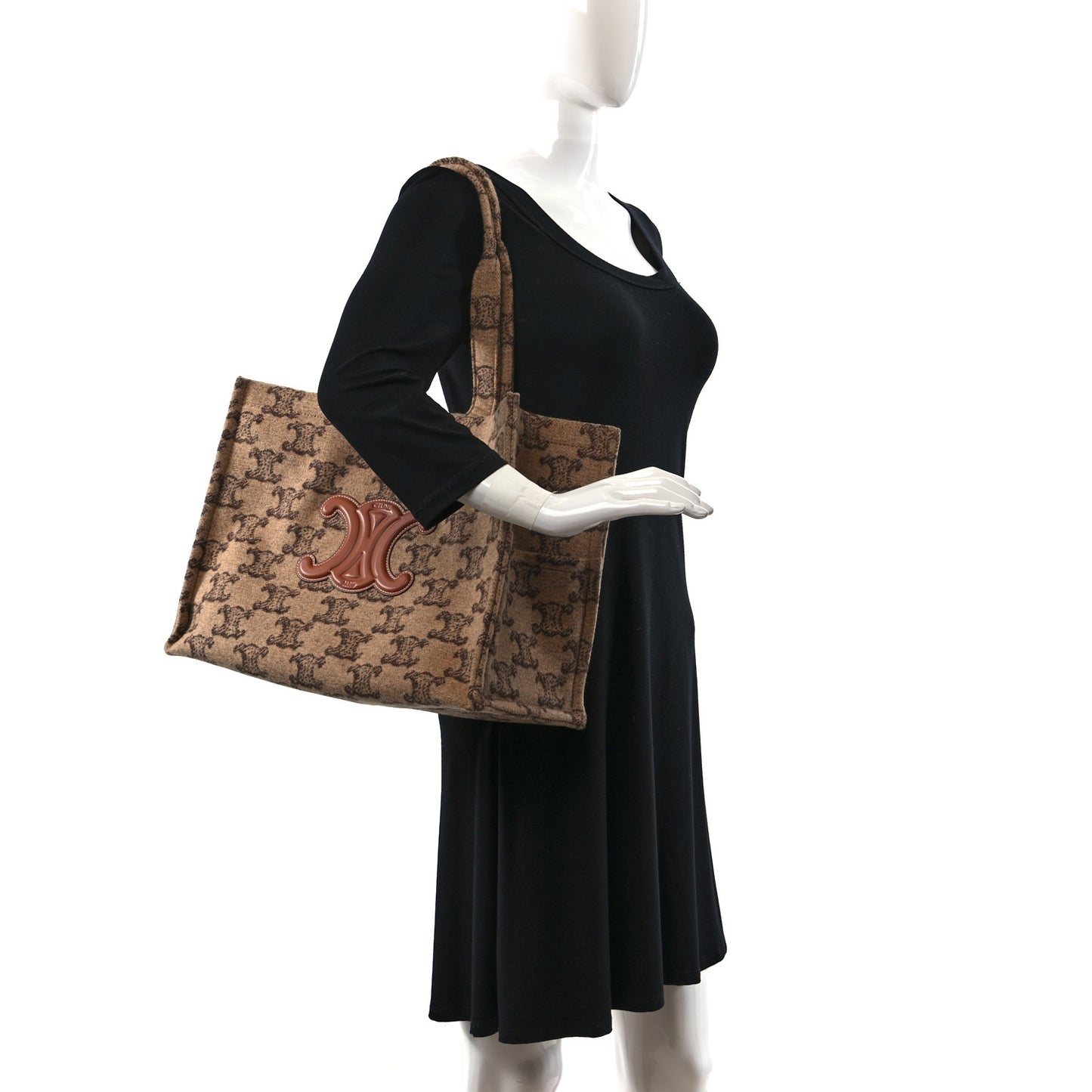 Canvas Calfskin Triomphe Large Cabas Thais Camel