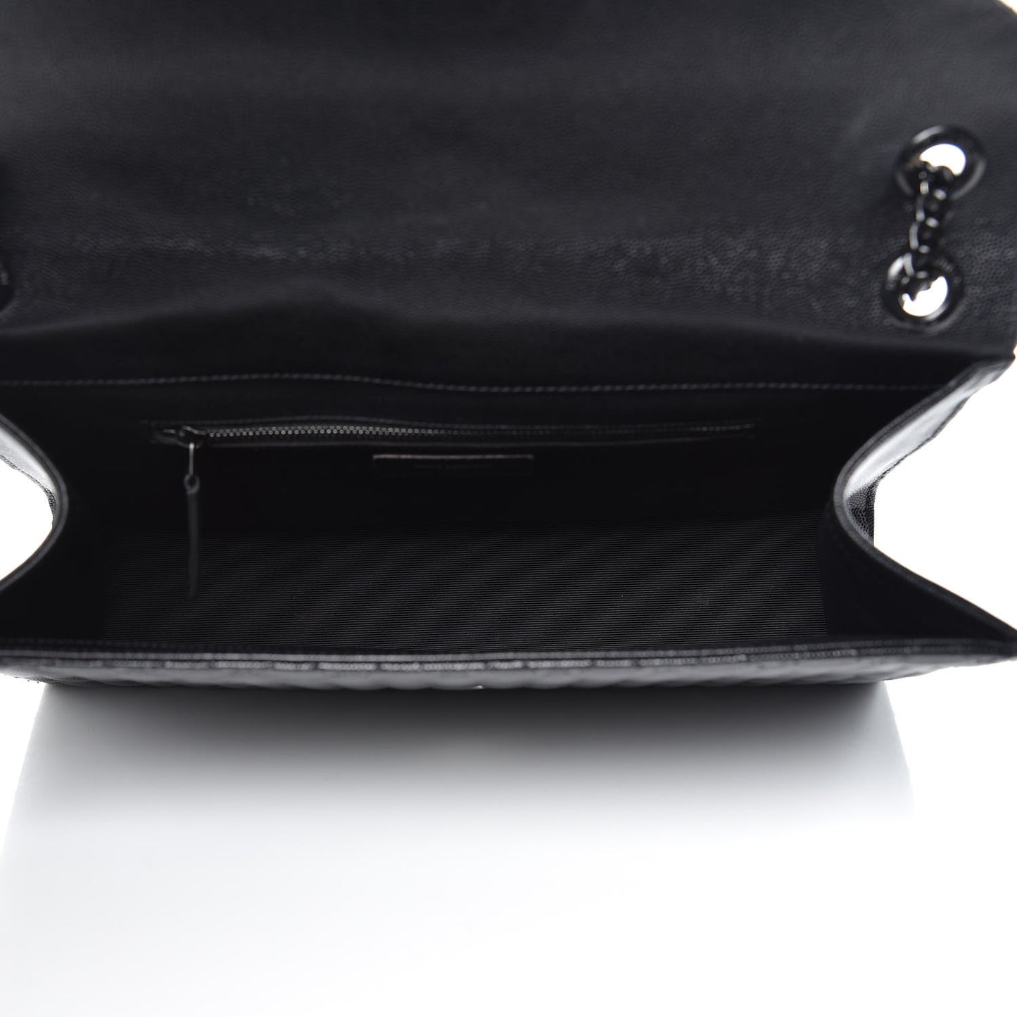 Grain De Poudre Textured Mixed Matelasse Large Triquilt Monogram Monochrome Satchel Black