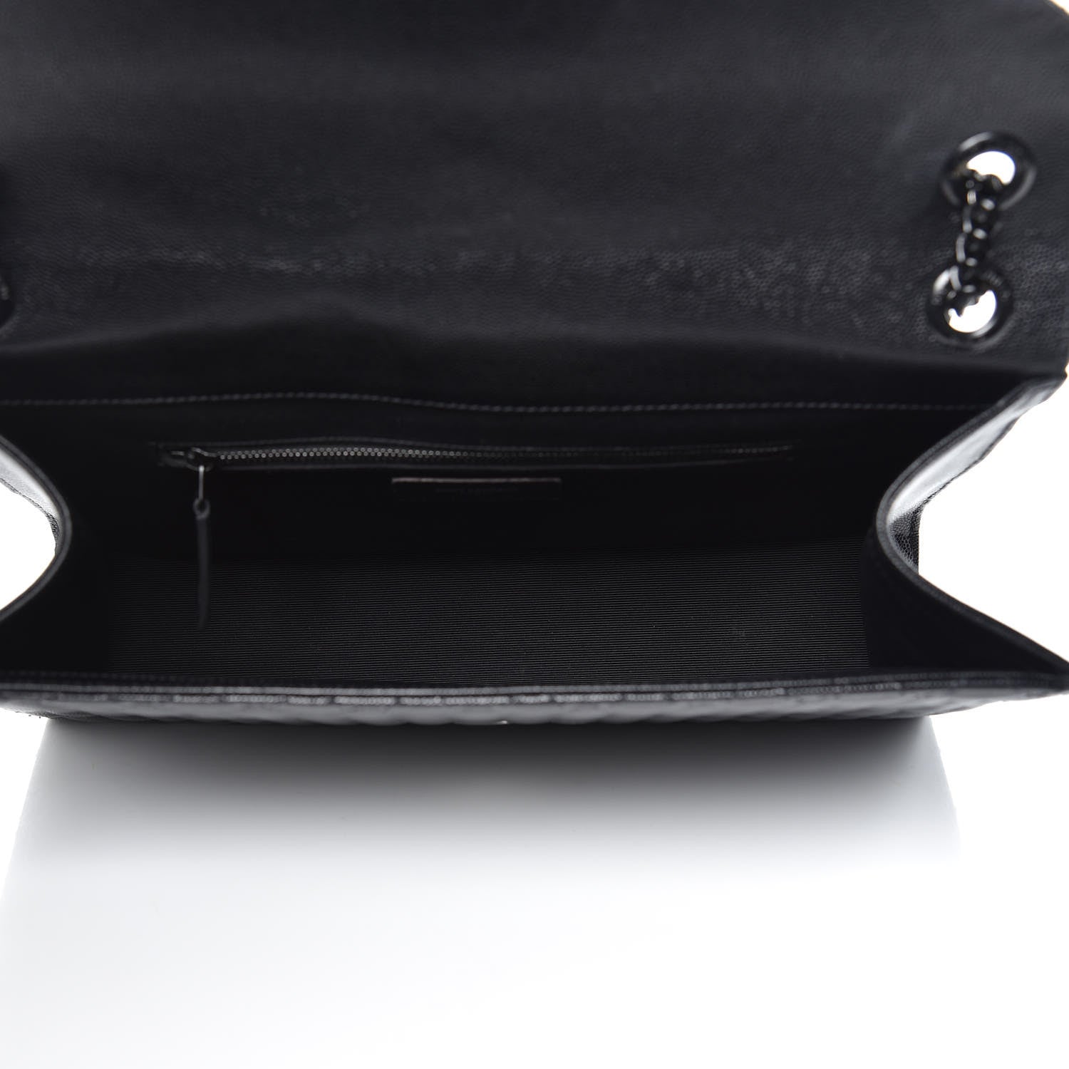 Saint Laurent Grain De Poudre Textured Mixed Matelasse Large Triquilt Monogram Monochrome Satchel Black 5 of 14