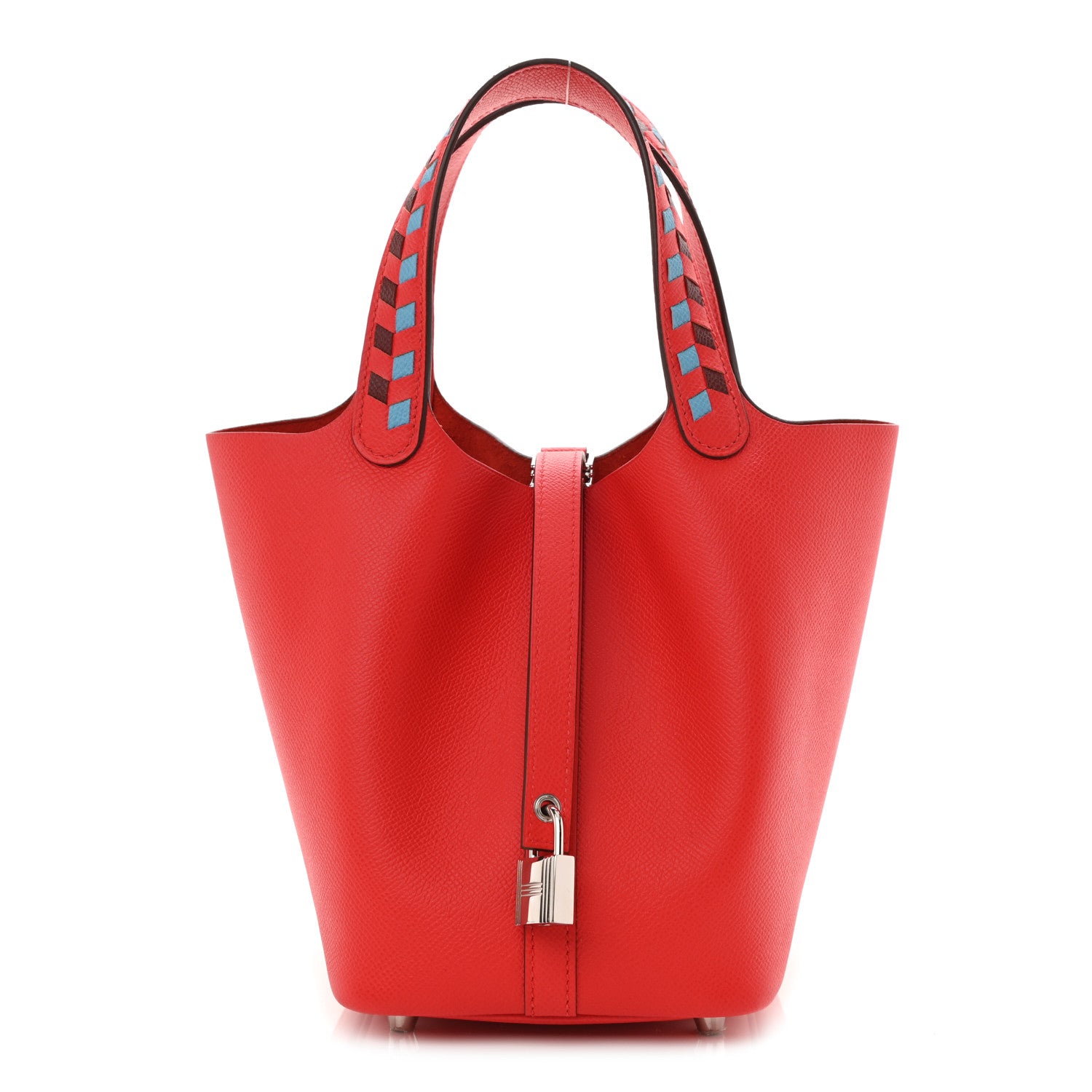 Hermes Epsom Tressage De Cuir Picotin Lock 18 PM Rouge Coeur Bleu du Nord Rouge H 1 of 10