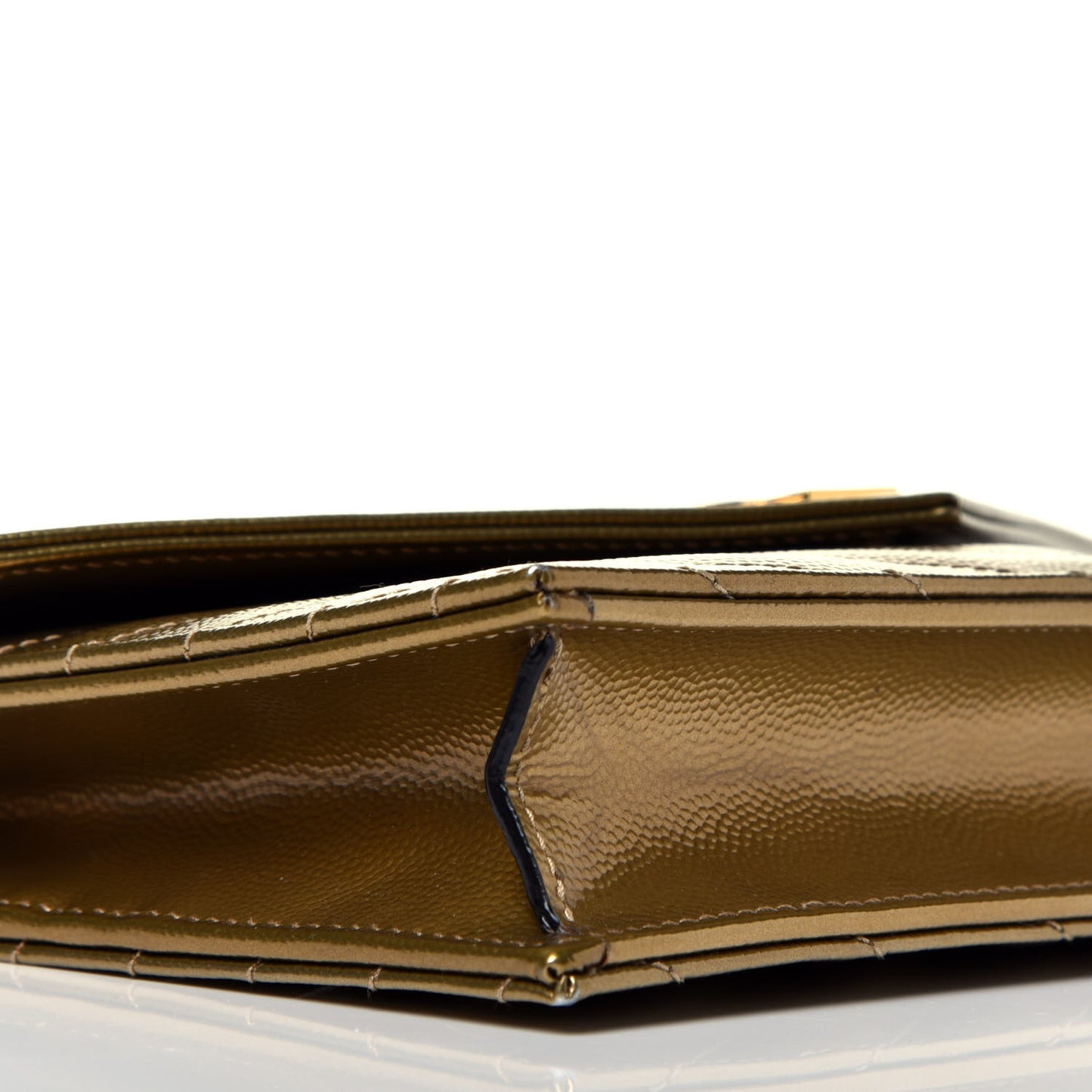 Metallic Calfskin Matelasse Chevron Monogram Envelope Chain Wallet Gold