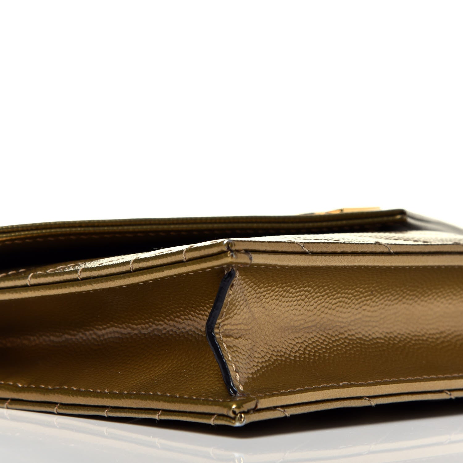 Saint Laurent Metallic Calfskin Matelasse Chevron Monogram Envelope Chain Wallet Gold 9 of 10