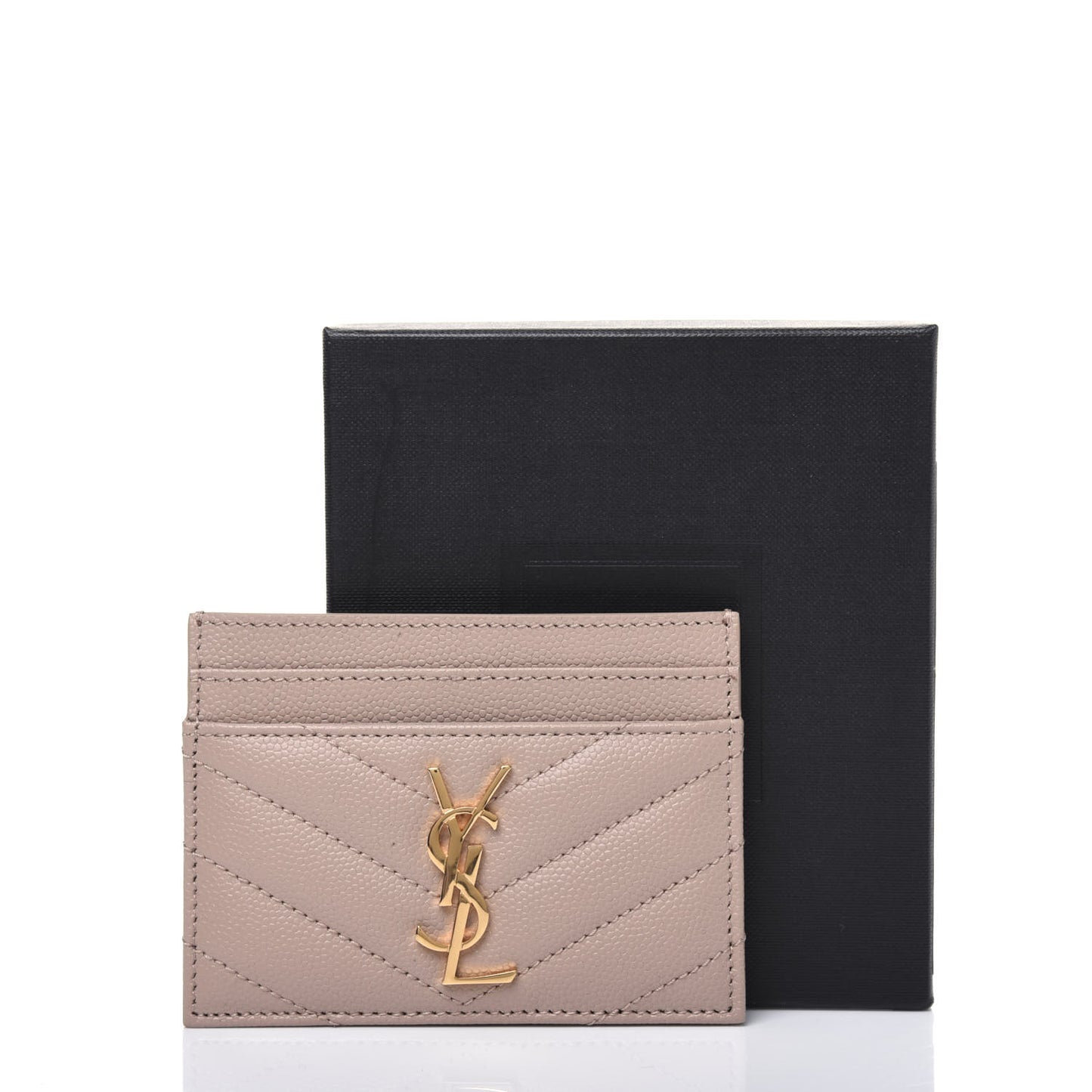 Grain De Poudre Matelasse Chevron Monogram Credit Card Case Dark Beige