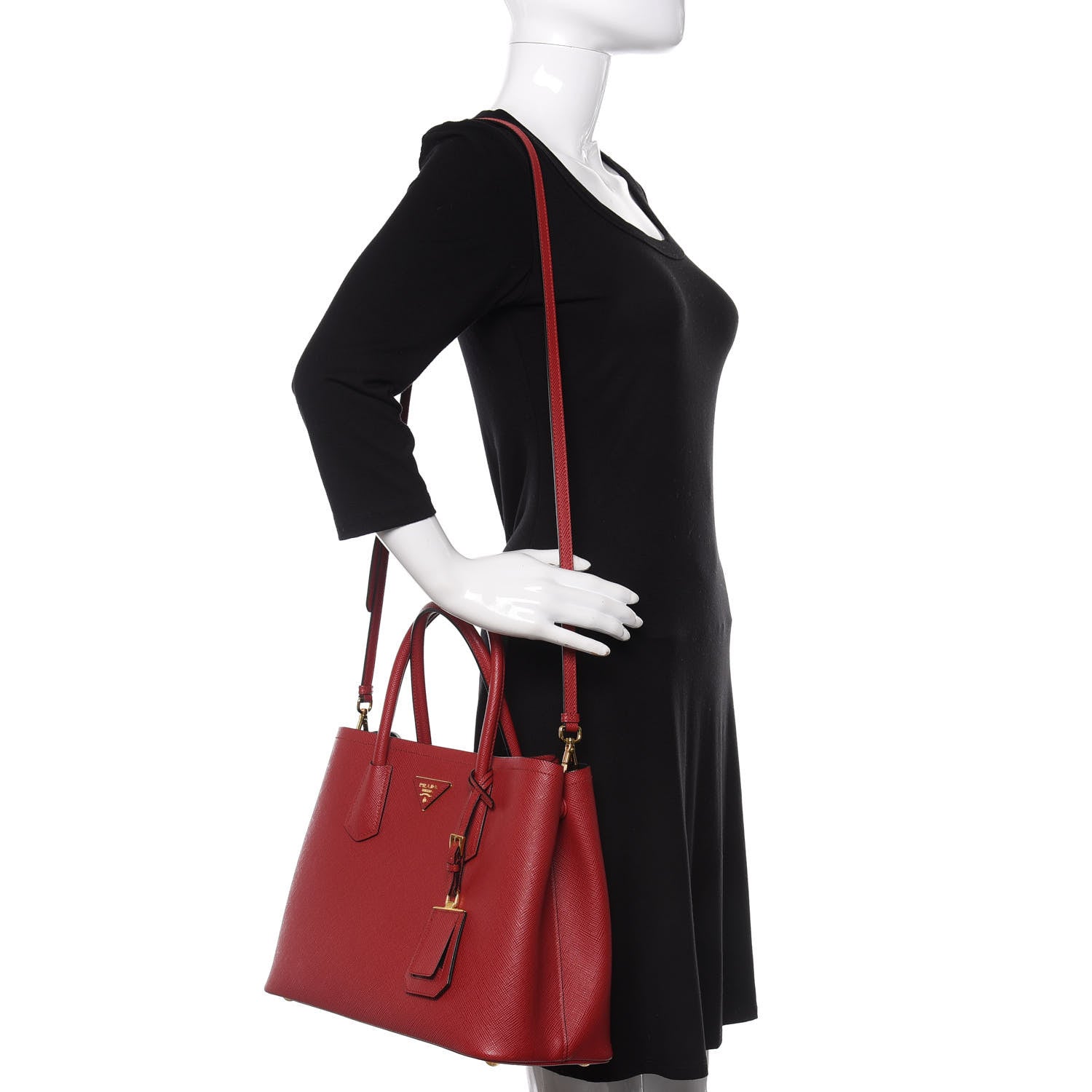 Prada Saffiano Cuir Medium Double Bag Fuoco Black 2 of 11