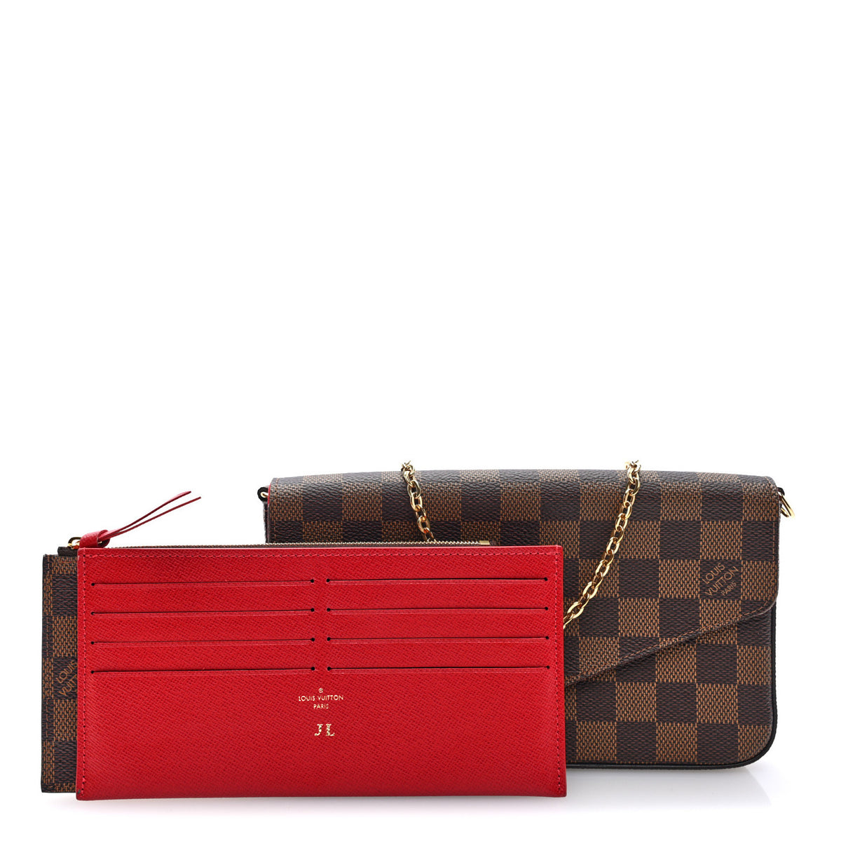 Louis Vuitton Damier Ebene Pochette Felicie Chain Wallet 3 of 11