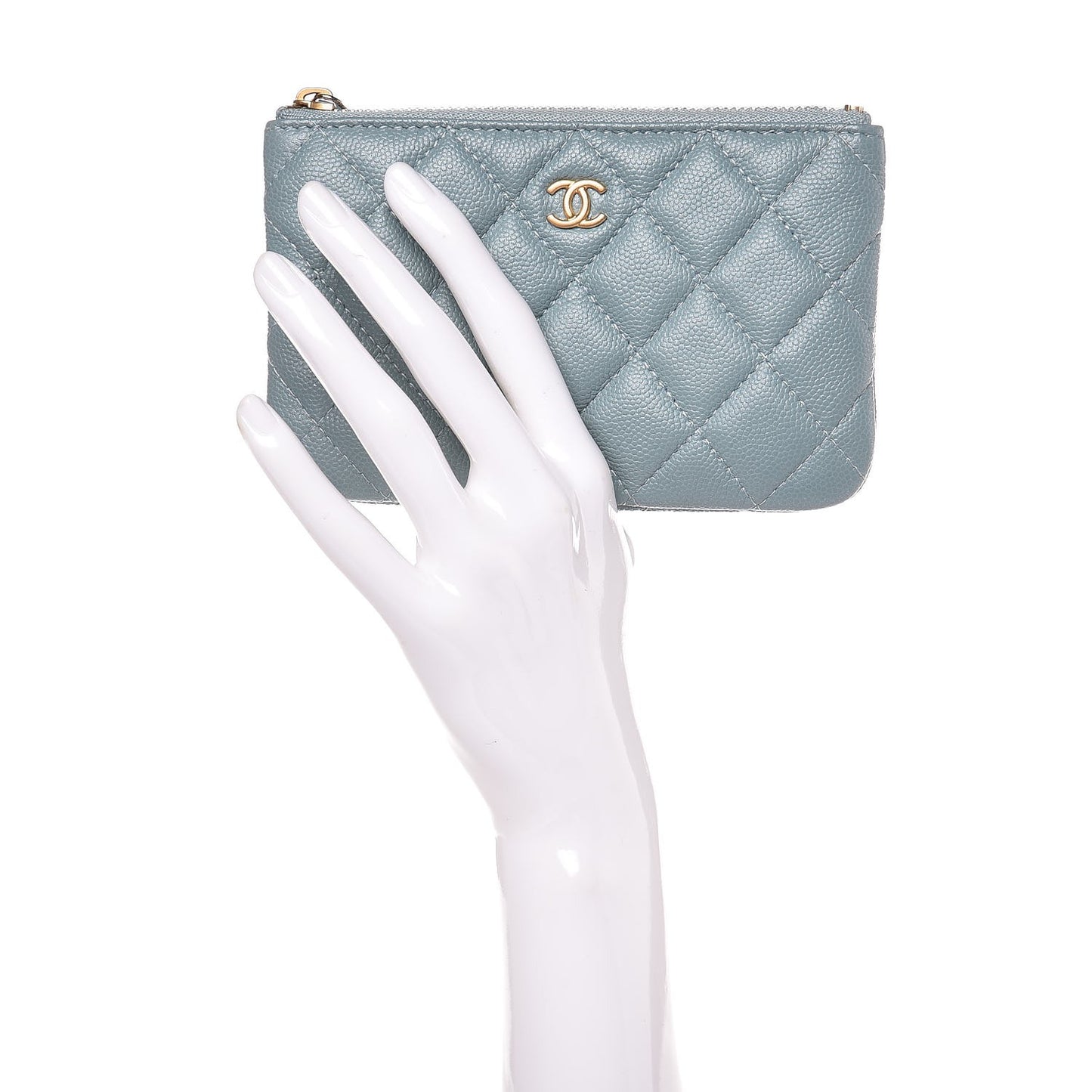 Iridescent Caviar Quilted Small Cosmetic Case Light Blue
