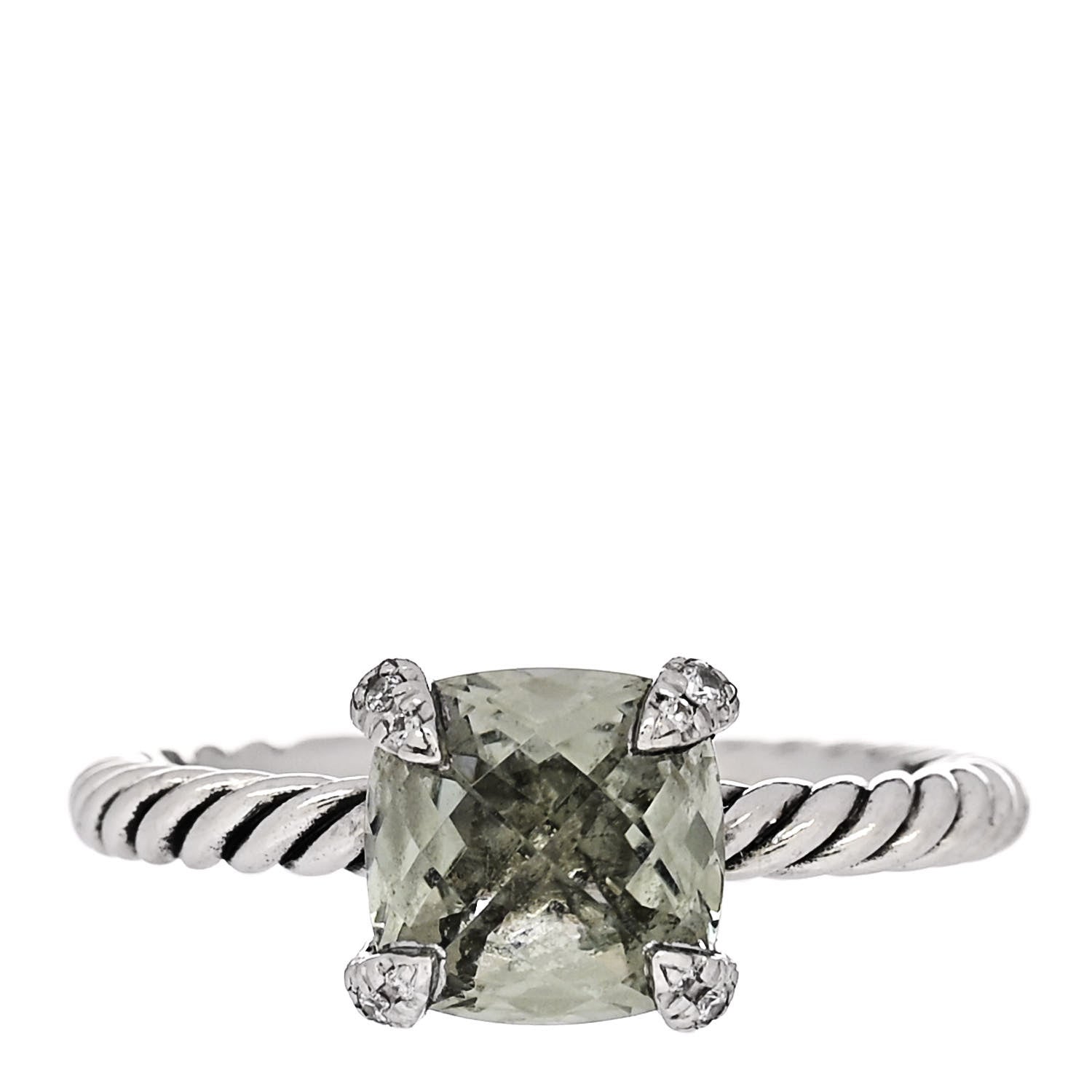 David Yurman Sterling Silver Diamond Prasiolite 8mm Chatelaine Ring 53 6.5 1 of 6
