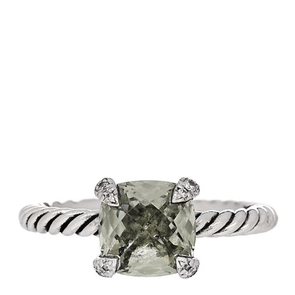 David Yurman Sterling Silver Diamond Prasiolite 8mm Chatelaine Ring 53 6.5 1 of 6
