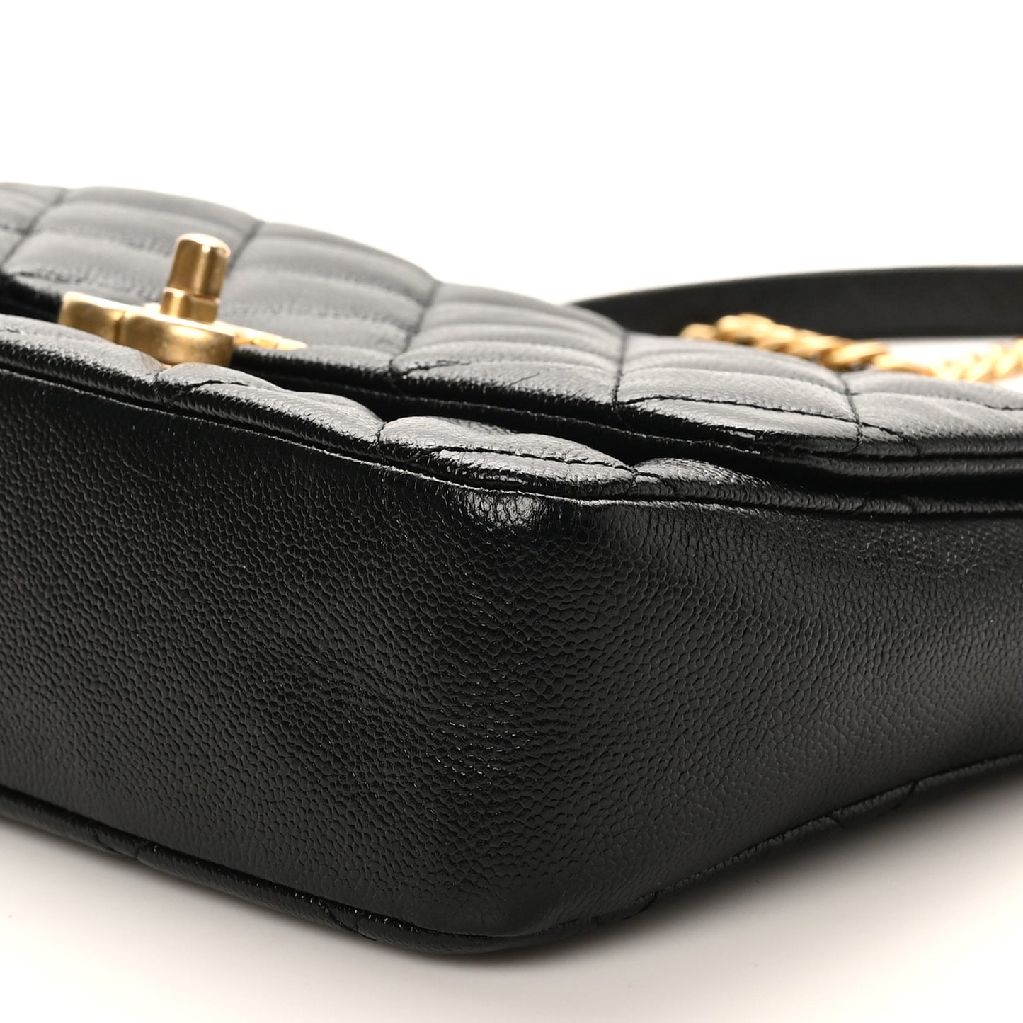 Shiny Caviar Quilted Large Chain Melody Flap Black