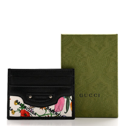 Balenciaga X GUCCI Canvas Azalea Calfskin Flora Logo Print Neo Classic Card Holder White Multicolor Black 5 of 5