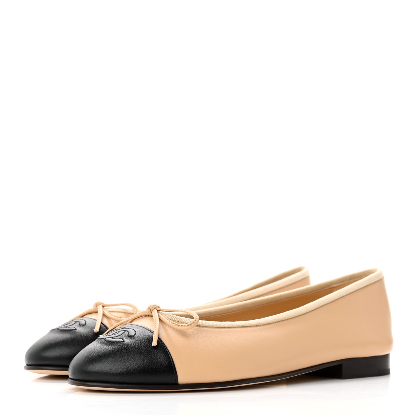 Lambskin Cap Toe CC Ballerina Flats 38.5 Beige Black