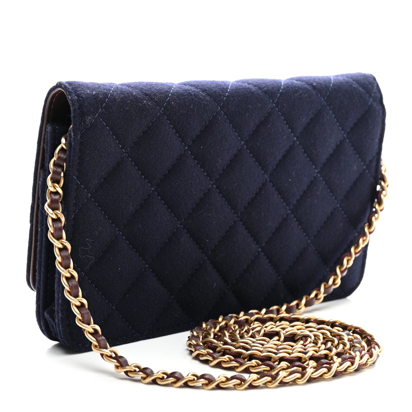 Felt Quilted Paris-Hamburg Charms Wallet On Chain WOC Dark Navy