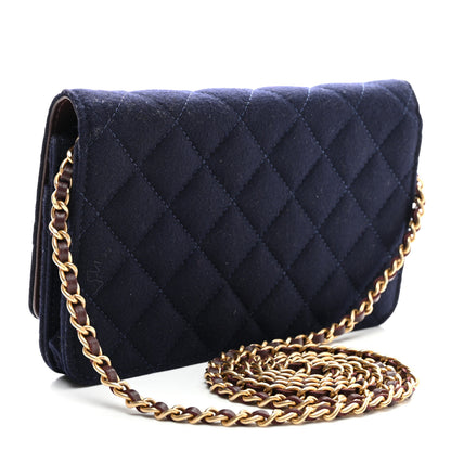 Chanel Felt Quilted Paris-Hamburg Charms Wallet On Chain WOC Dark Navy 2 of 10