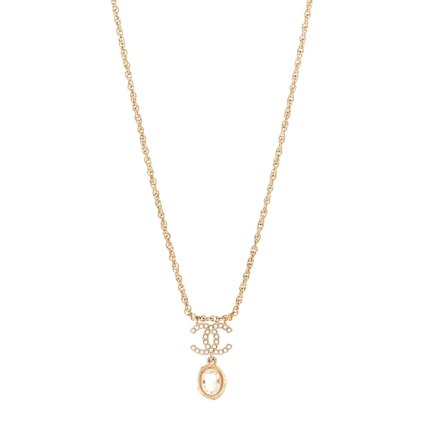 Crystal Pearl CC Necklace Pearly White Gold