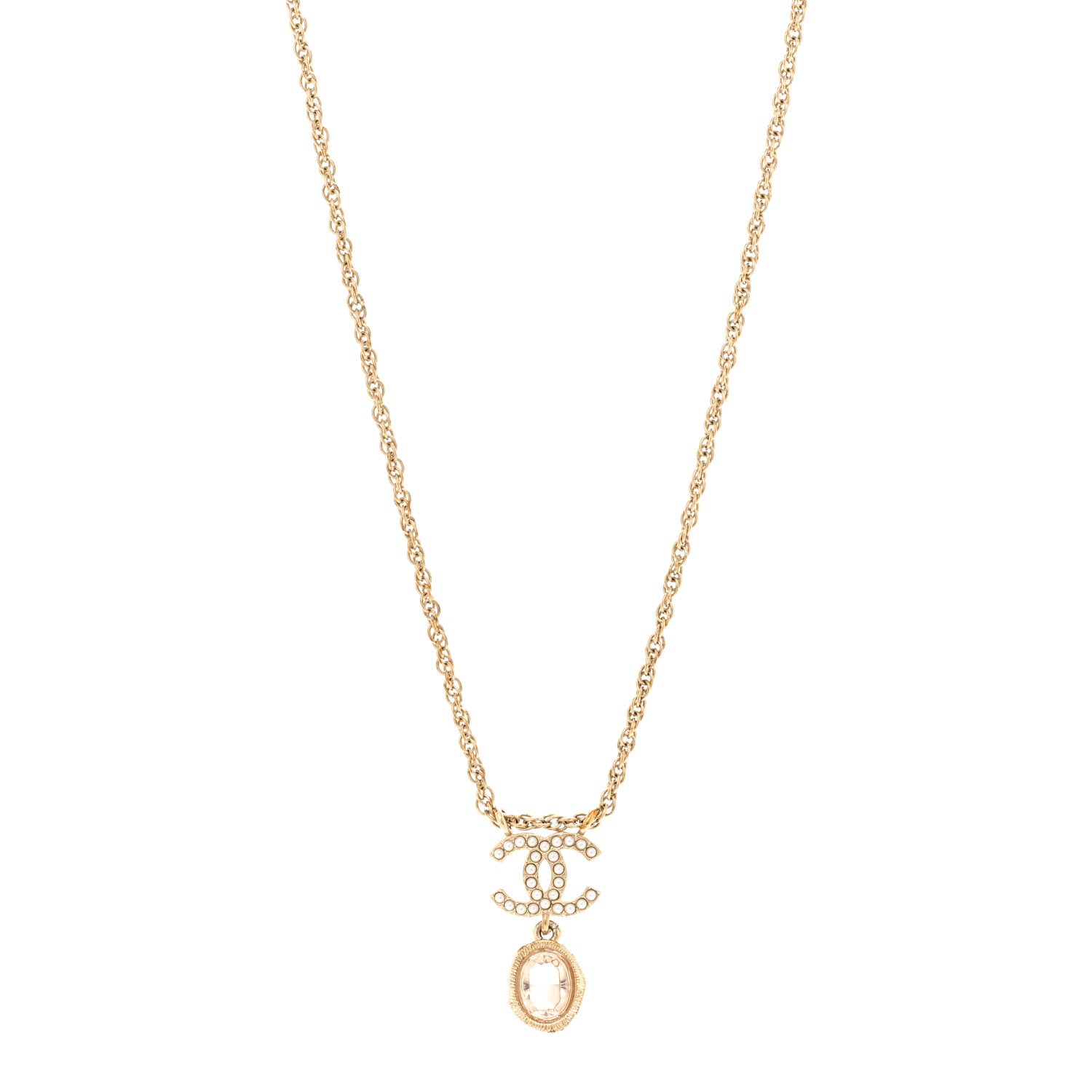 Chanel Crystal Pearl CC Necklace Pearly White Gold 1 of 10