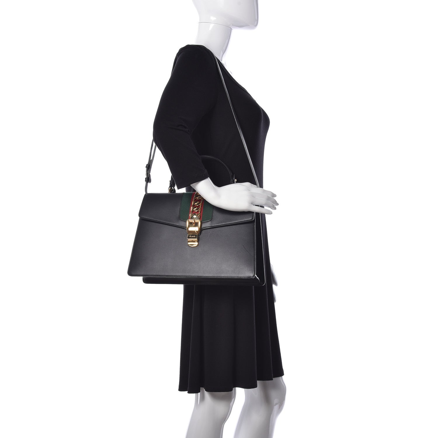 Gucci Calfskin Medium Sylvie Top Handle Bag Black 2 of 10