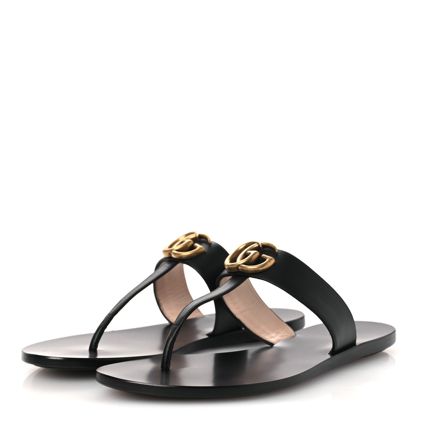Calfskin GG Marmont Thong Sandals 38 Black