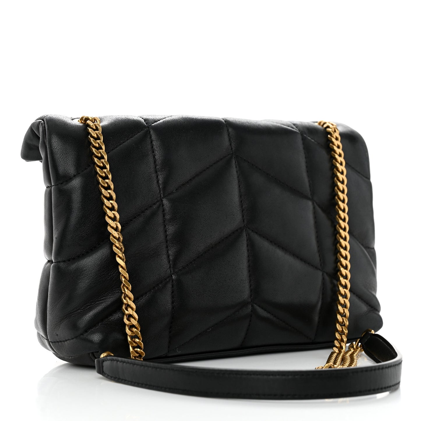 Lambskin Quilted Toy Loulou Puffer Monogram Chain Satchel Black