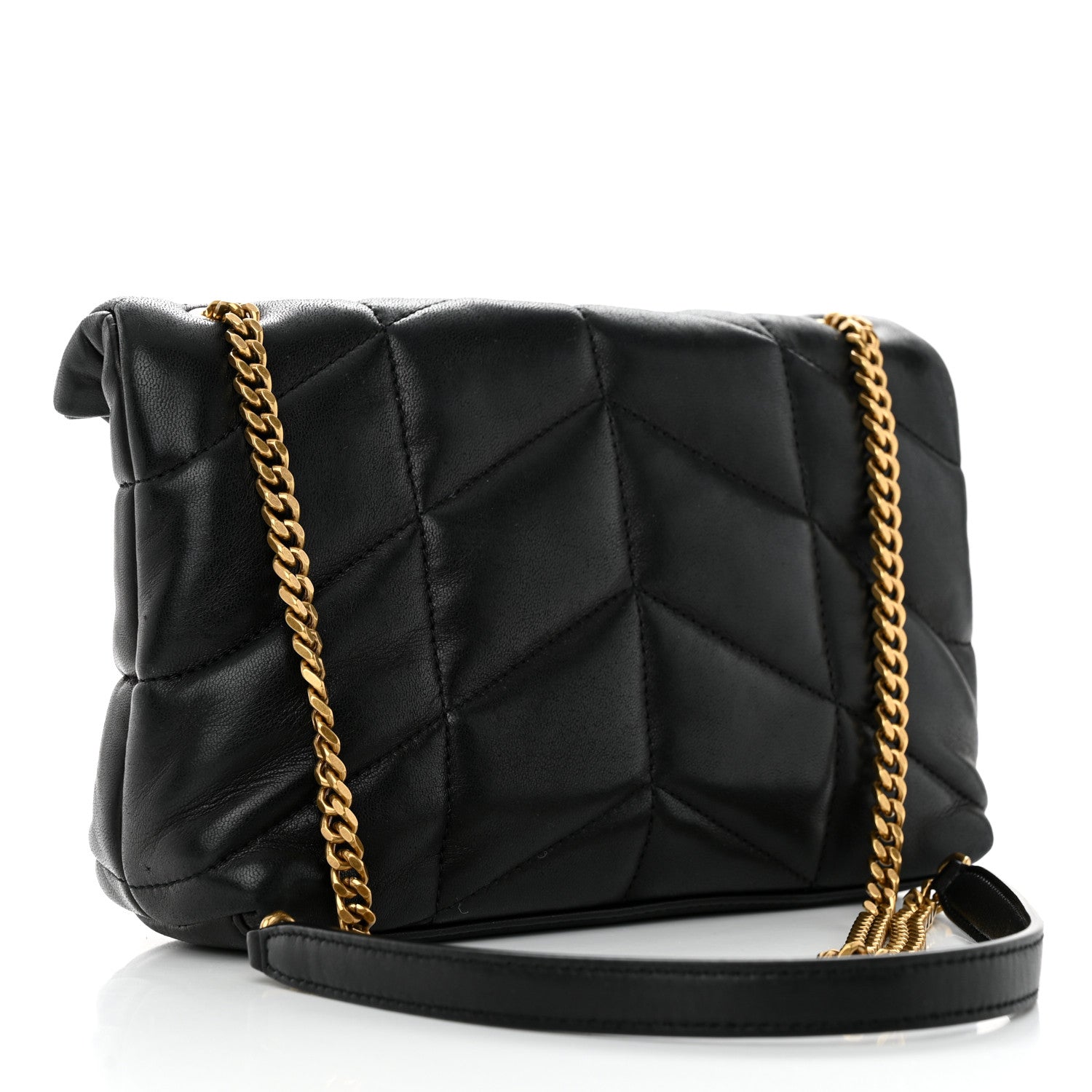 Saint Laurent Lambskin Quilted Toy Loulou Puffer Monogram Chain Satchel Black 3 of 11