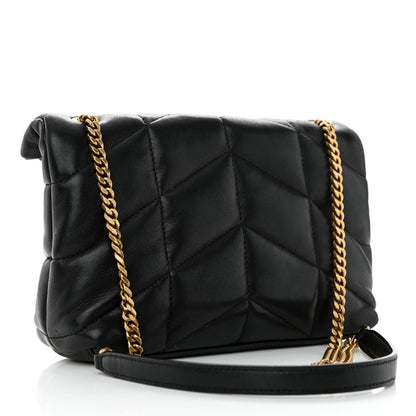 Saint Laurent Lambskin Quilted Toy Loulou Puffer Monogram Chain Satchel Black 3 of 11