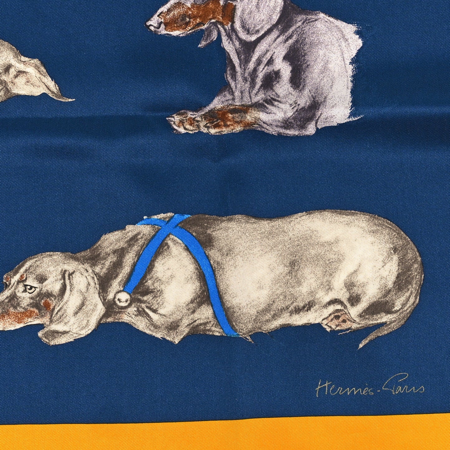 Silk Les Bassets Scarf 70 Marine Sepia