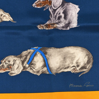 Hermes Silk Les Bassets Scarf 70 Marine Sepia 3 of 6