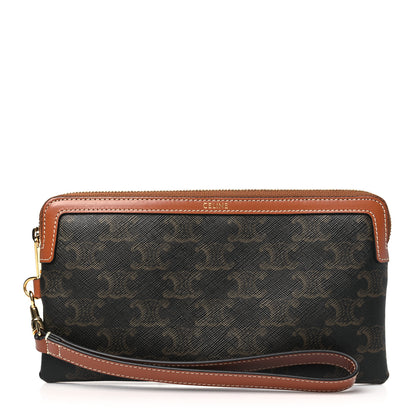 Celine Triomphe Calfskin Long Pouch With Strap Tan 1 of 8