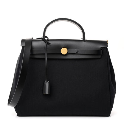 Hermes Military Toile Vache Hunter Herbag Zip Retourne 31 PM Black 1 of 11