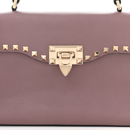 Valentino Garavani Pebbled Calfskin Small Rockstud Single Handle Flap Bag Dark Mauve 7 of 9
