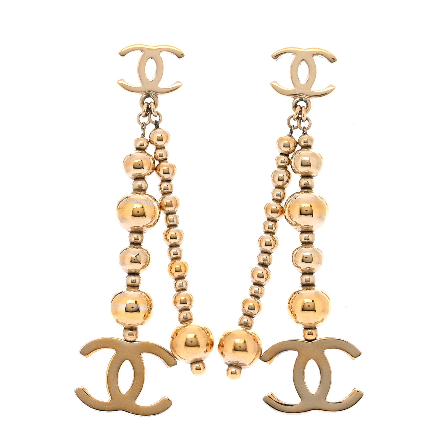 Chanel Metal CC Bead Drop Earrings Gold 1 of 6