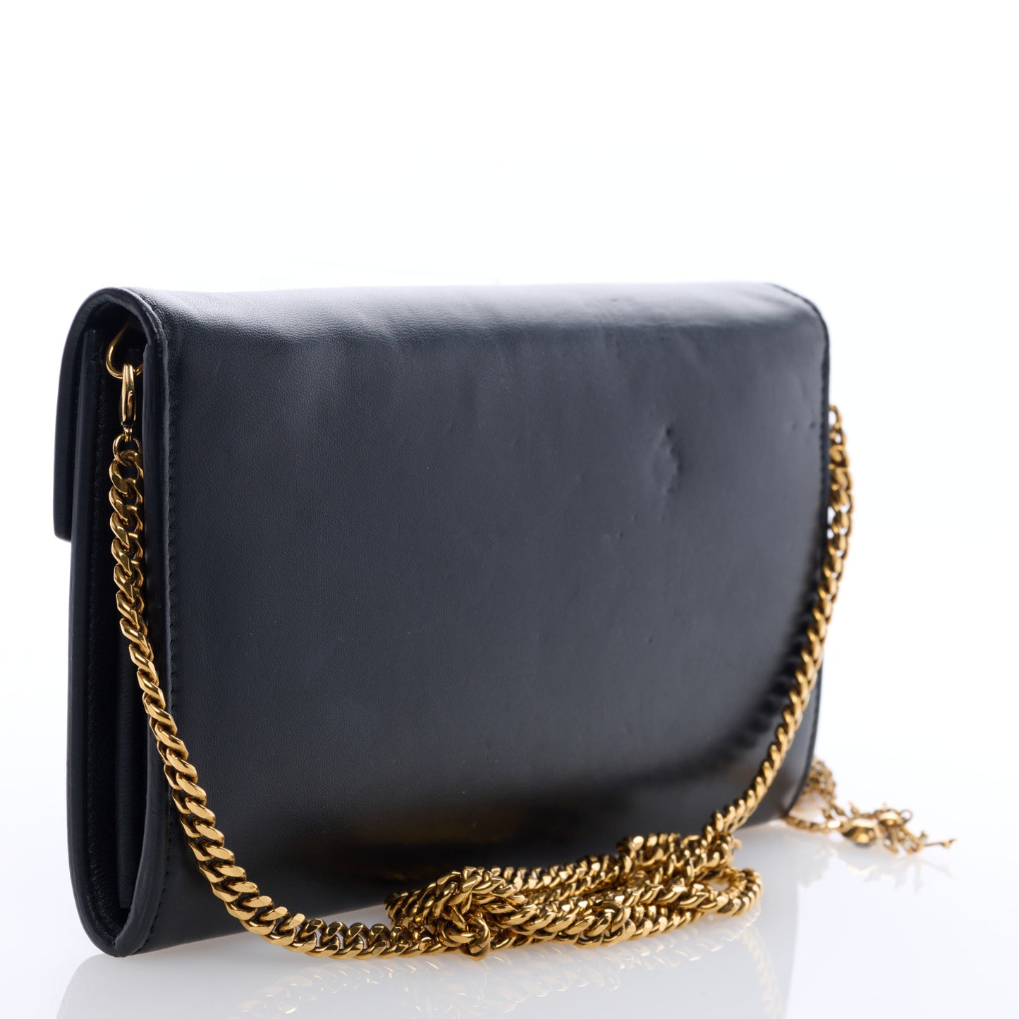 Smooth Calfskin Spider Skull Envelope Clutch Wallet Black