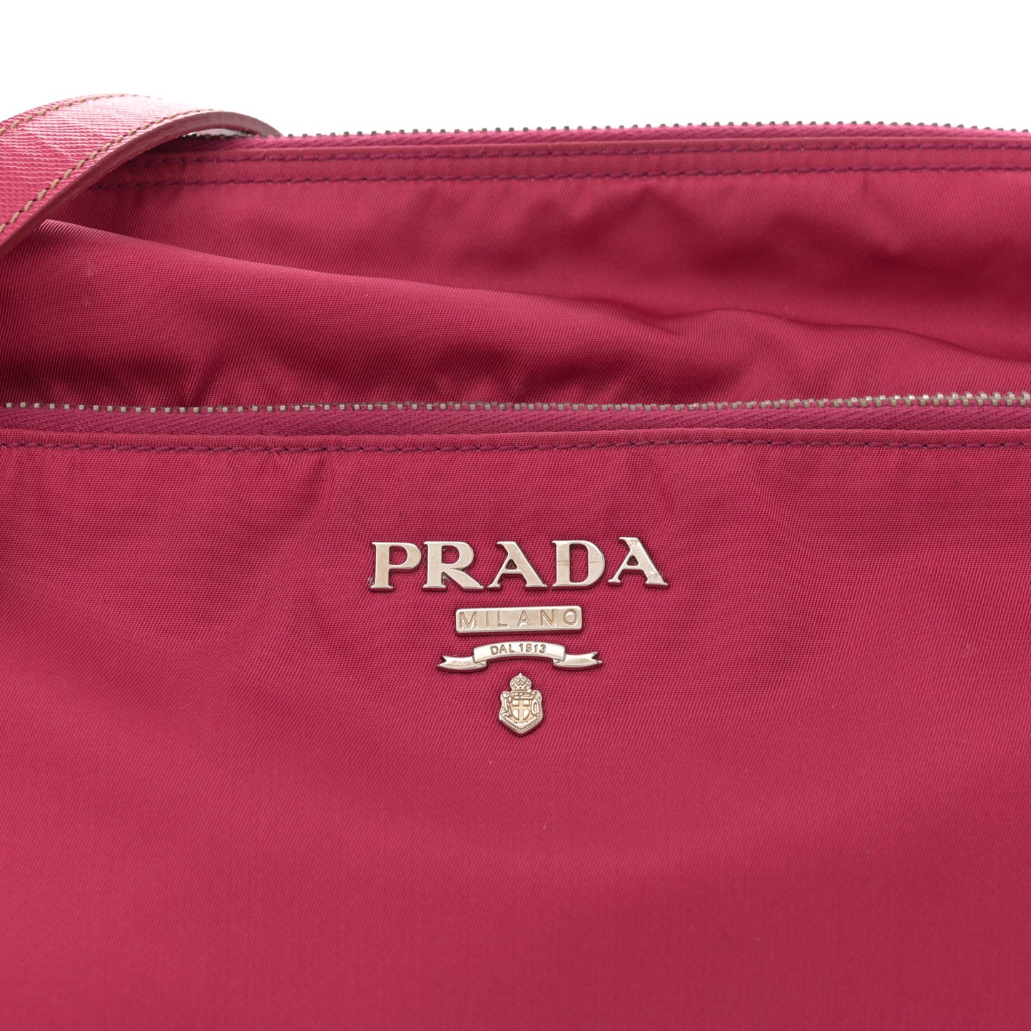 Tessuto Nylon Saffiano Pocket Shoulder Bag Fuxia