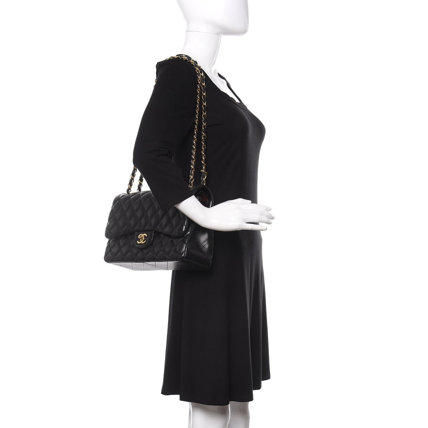Lambskin Quilted Jumbo Double Flap Black