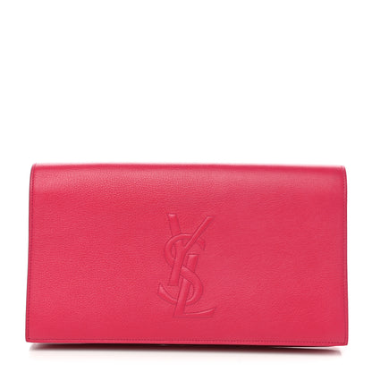 Saint Laurent Calfskin Monogram Large Belle De Jour Clutch Lipstick Fuchsia 1 of 7