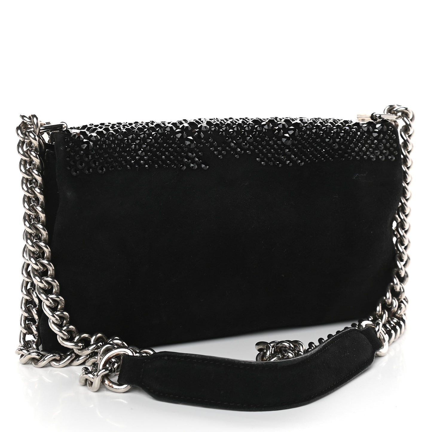 Suede Palazzo Crystal Chain Evening Bag Black