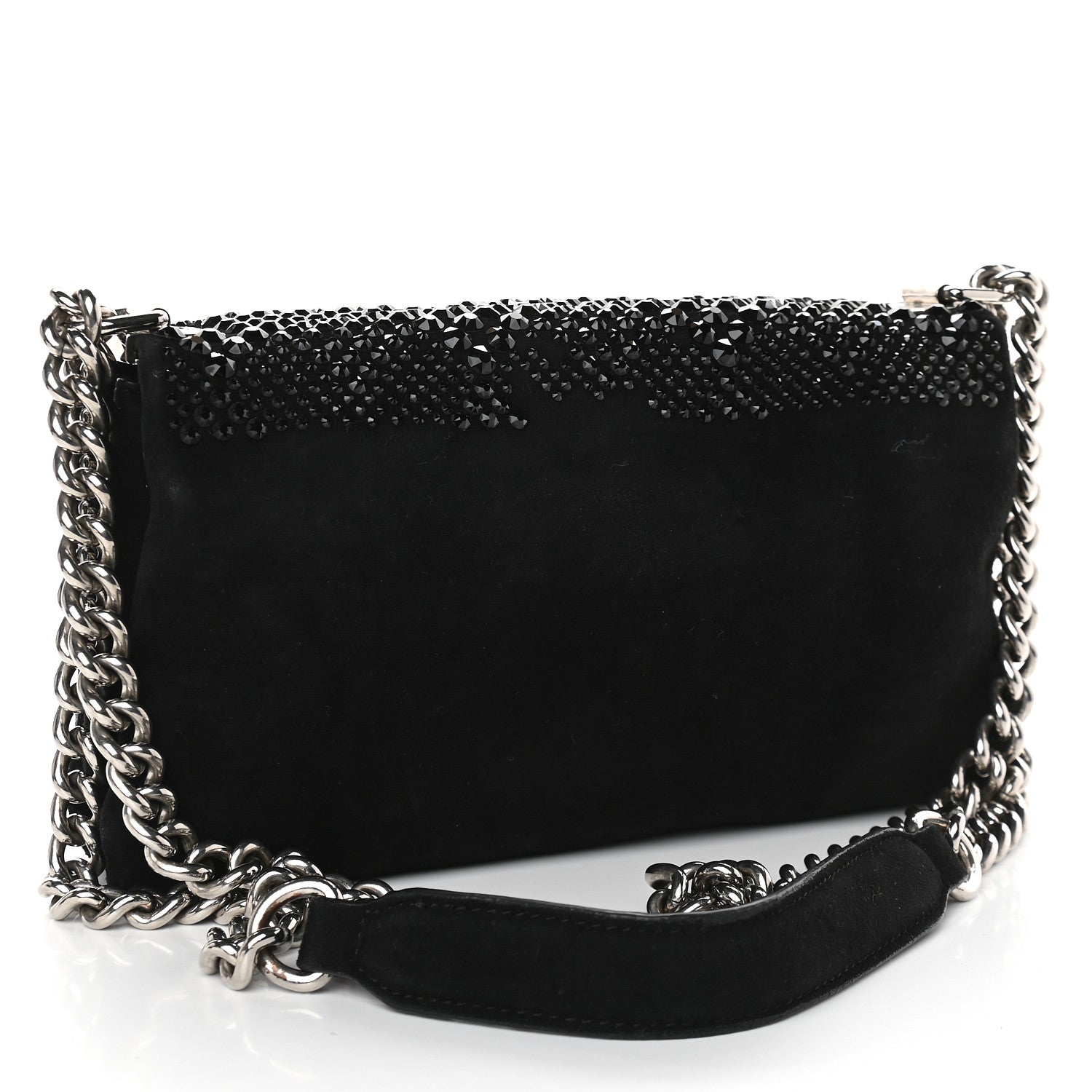 Versace Suede Palazzo Crystal Chain Evening Bag Black 2 of 8