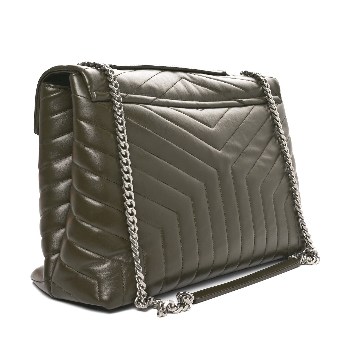 Calfskin Y Quilted Monogram Large Loulou Chain Satchel Kaki Fonce