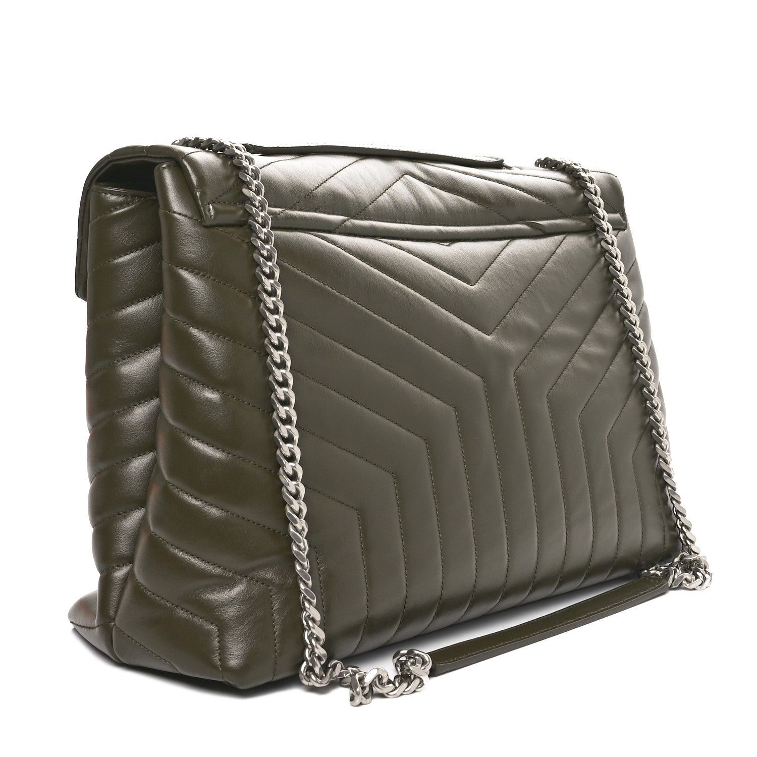 Saint Laurent Calfskin Y Quilted Monogram Large Loulou Chain Satchel Kaki Fonce 3 of 10