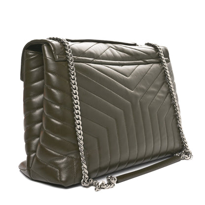 Saint Laurent Calfskin Y Quilted Monogram Large Loulou Chain Satchel Kaki Fonce 3 of 10