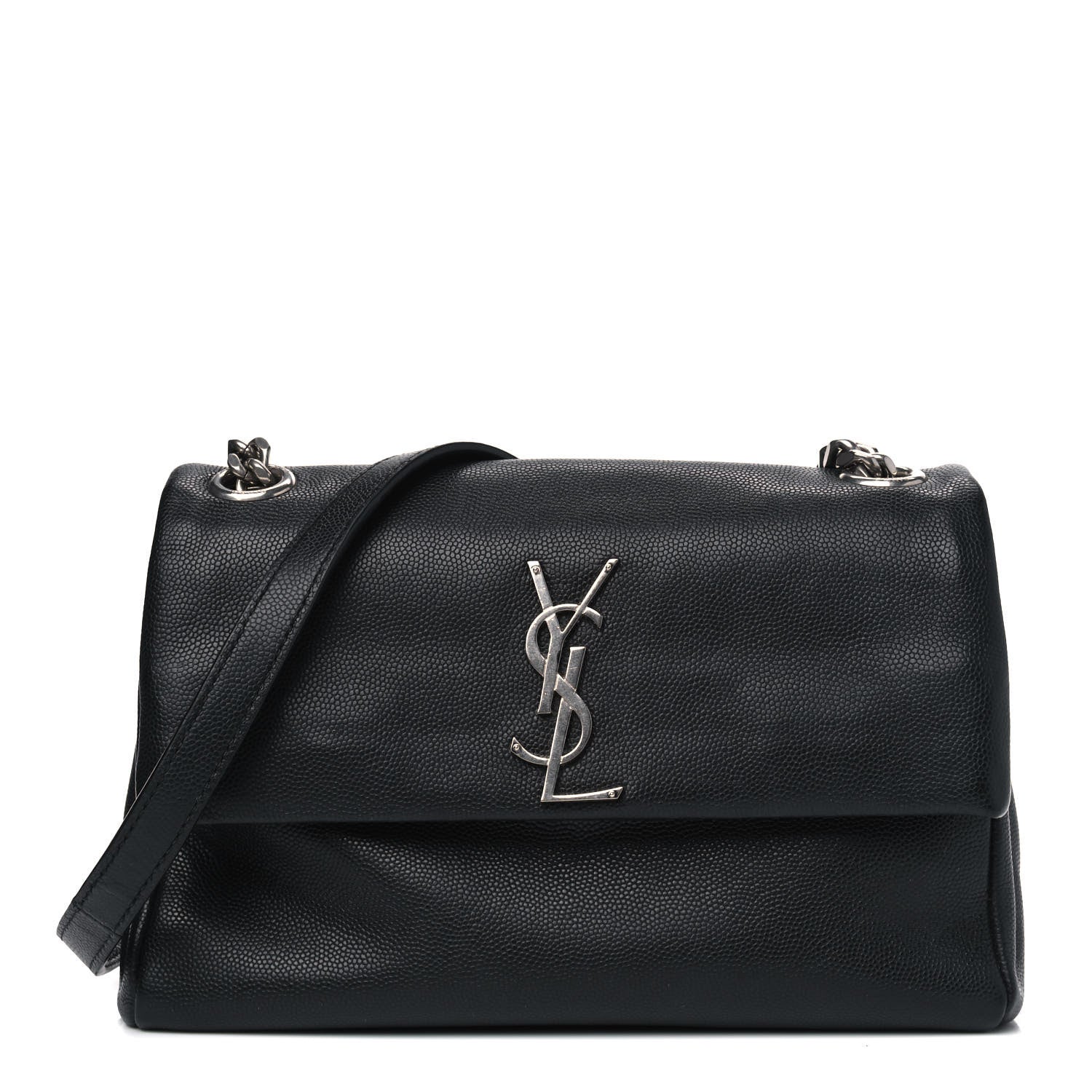 Saint Laurent Grain De Poudre Small West Hollywood Monogram Fold-Over Bag Black 1 of 4