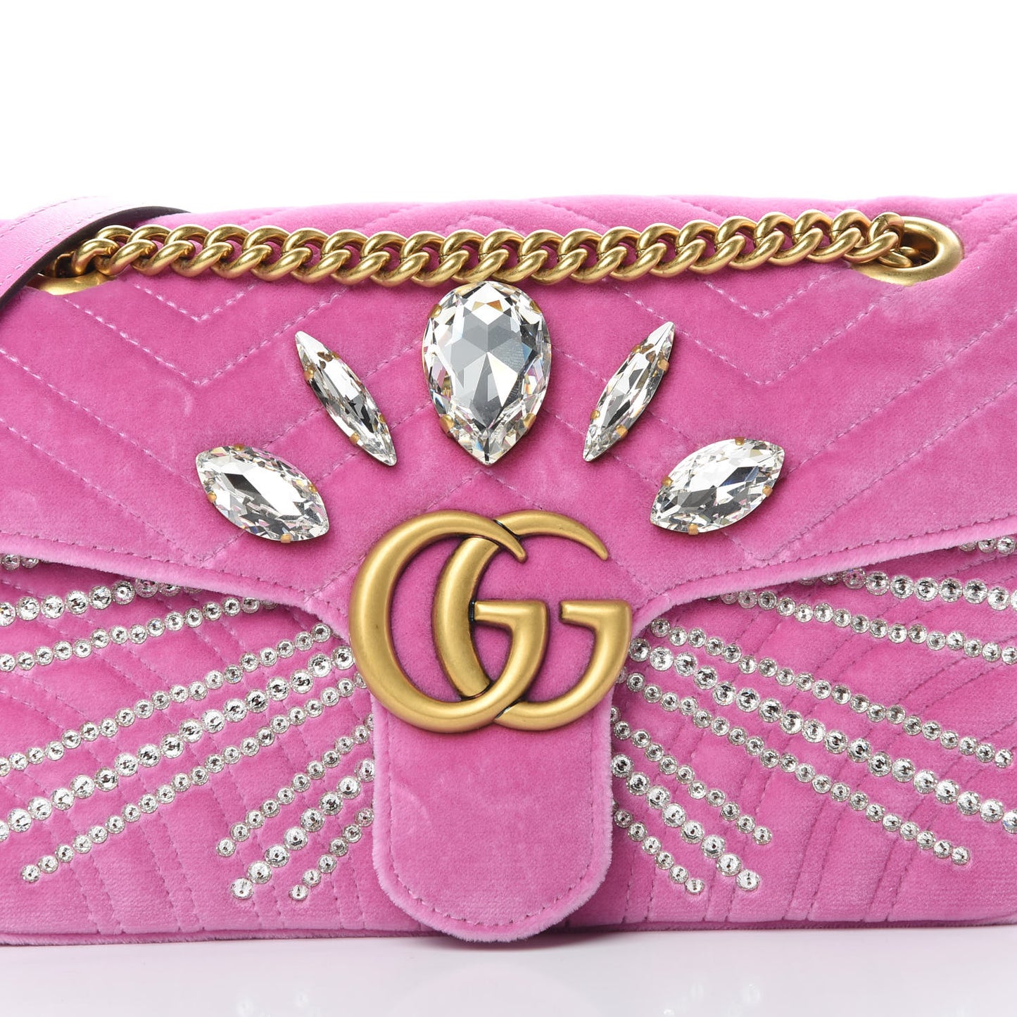 Velvet Matelasse Marquise Crystals Embroidered Small GG Marmont Shoulder Bag Malva