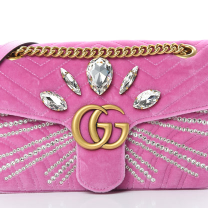 Gucci Velvet Matelasse Marquise Crystals Embroidered Small GG Marmont Shoulder Bag Malva 9 of 13