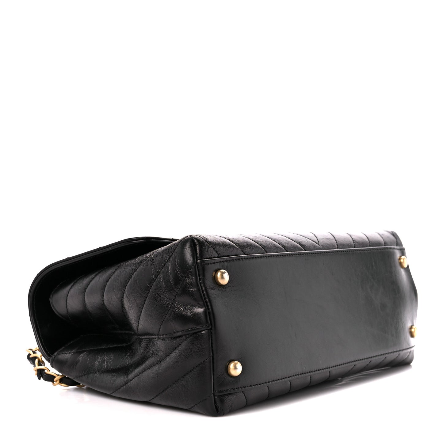 Glazed Calfskin Lizard Chevron Quilted Small Coco Handle Flap Black