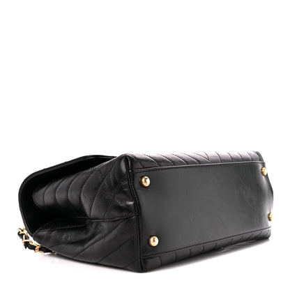 Chanel Glazed Calfskin Lizard Chevron Quilted Small Coco Handle Flap Black 4 of 11