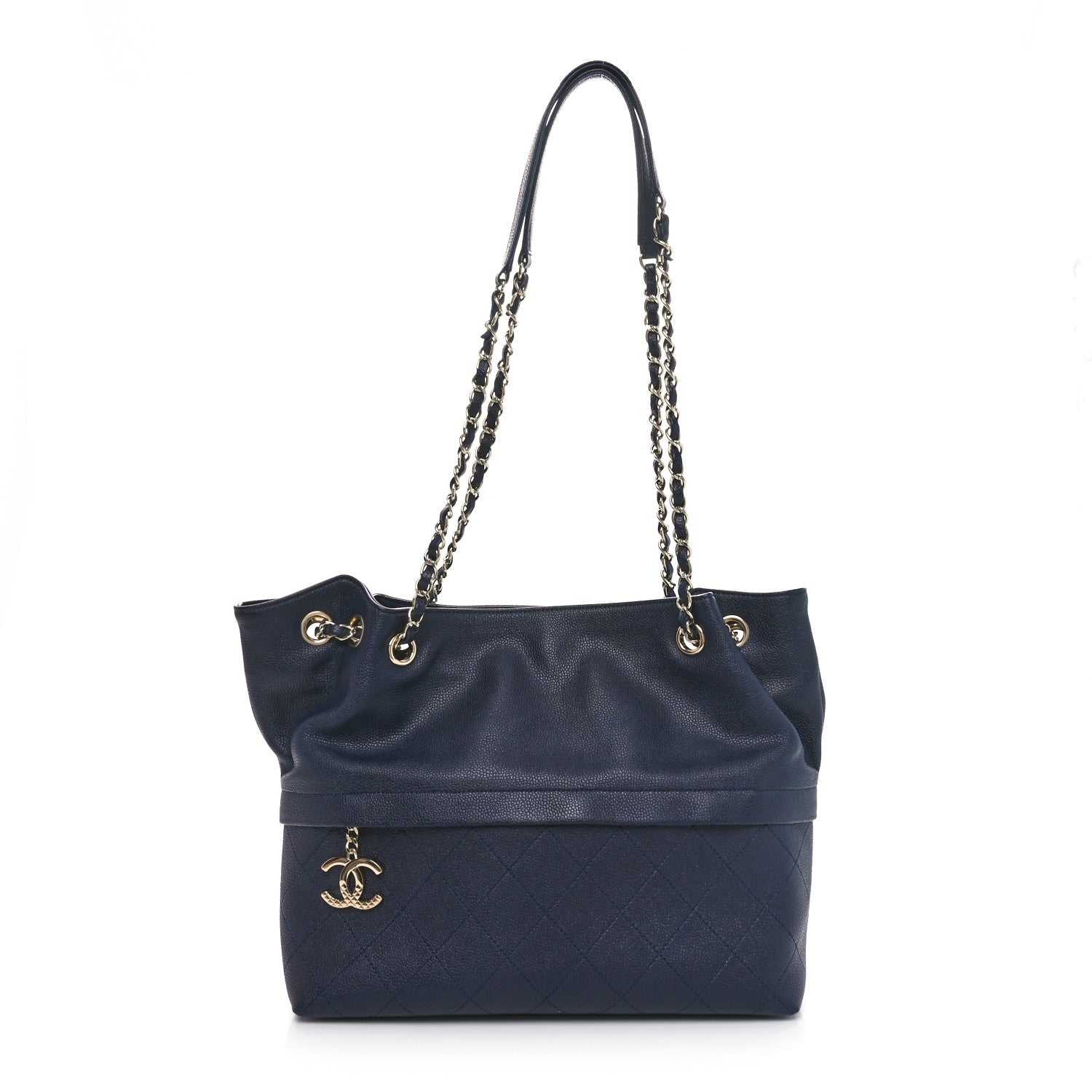 Chanel Crumpled Grained Calfskin Zip and Carry Shopping Tote Dark Navy 1 of 10